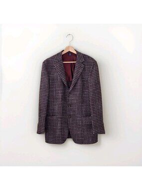 ​Luigi Borrelli Napoli Royal Collection Blazer 52 40R Slim Fit Red Gray Wool